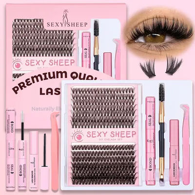 Lashes Clusters Kit With Lash Bond And Seal And Eyelash Tweezers Wispy Lashes Strong Hold DIY Lash Extension Kit Makeup