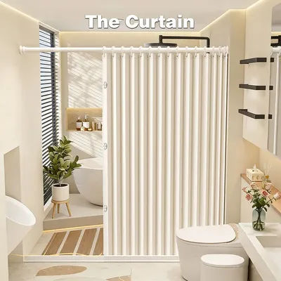 Foldable Shower Screen Waterproof Bathroom Partition Folding Shower Curtain No Drilling Installation Anti-Mold Privacy Protectio