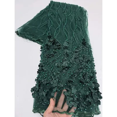 Soldes Exceptionnelles : Tissu de Dentelle Africaine de Haute Qualité, Tulle Nigérian Français avec Perles et Paillettes pour Robe de Mariage et de Soirée