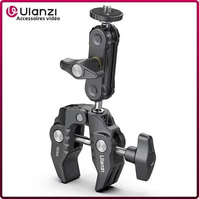 Ulanzi R094 Super Pince Métallique avec Double Rotule et Bras Magique, avec Trous 1/4" et 3/8" pour Fixation Appareil Photo DSLR, Moniteur, Lumière, Micro