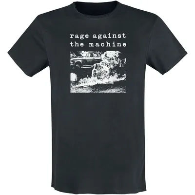 Rage Against The Machine Burning Car Print Cotton T-shirt Men Women Rock Band Unisex Short Sleeve Tee