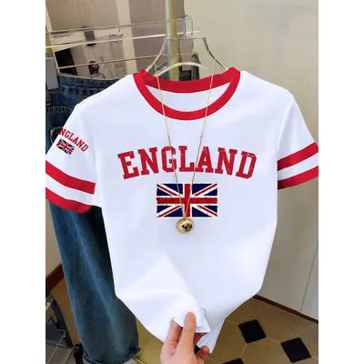 T-shirt d'été pour femme à imprimé Angleterre, col rond, manches courtes, motif graphique, grande taille, hauts de sport