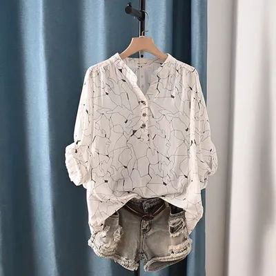 Enianechu vêtements pour femmes d'âge moyen 100% fil de coton rose vert rouge bleu blanc chemises à imprimé géométrique chemisiers à manches courtes