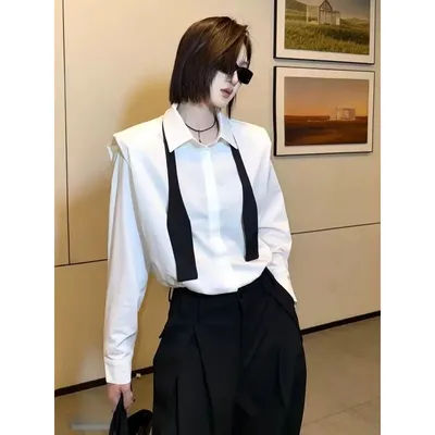 Début de l'automne nouveau Style ruban épaulette chemise à manches longues femmes Style Niche haut Blouses
