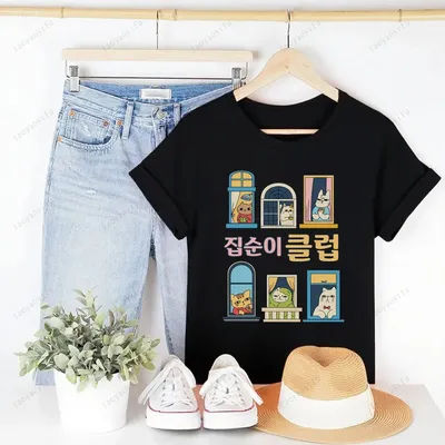 이T-shirt de langue coréenne mode coréenne texte coréen T-shirt haut pour femme Hangeul t-shirts mode décontracté drôle doux couverture en coton