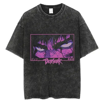 Anime Berserk Logo Graphic Printed T Shirt Men Women Vintage Manga T-shirts Washed Cotton Tshirt Harajuku Male Oversized Tee