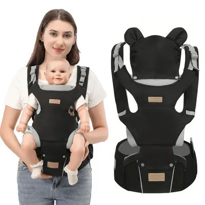 1 Black Multi-Functional Baby Carrier Front-and-Back Dual-Use Horizontal Hold Hands-Free Baby Carrier Adjustable Forward-Facing