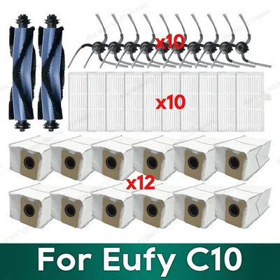 Compatible for Eufy C10 Robot Vacuum Accessories Main Brush Hepa Filter Side Brush Dust Bag Replacement Parts