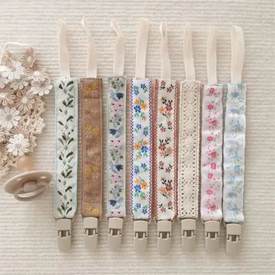 Ethnic Style Baby Cloth Pacifier Chain Adjustable Teether Toys Straps Soother Holder Floral Dummy Clips Nipple Holder Clips Baby