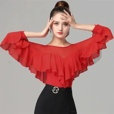 Dancing Clothes Women's Dancing Tops Small Shirts Square Dance Performance Clothes Mesh Seven-Point Sleeve Bottoming Shirts