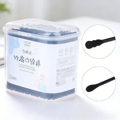Bamboo Charcoal Cotton Swab Dual-purpose 2-in-1 Black Degreasing Cotton Swab Household Disposable Cleaning Product