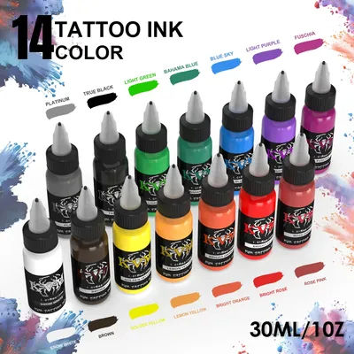 14Colors 1/oz Tattoo Ink Pigment Body Color Drawing Art Tattoo Ink Semi-permanent Makeup Tattoo Supplies for Tattoo Artists