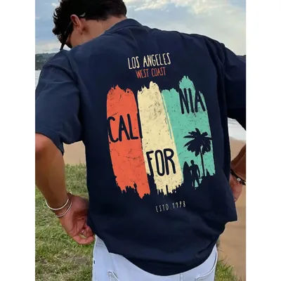 T-shirt graphique rétro coucher de soleil palmiers de Los Angeles, Californie, pour hommes et femmes, streetwear décontracté, manches courtes, coton, style West Coast