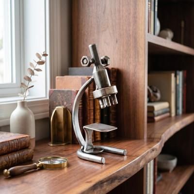 'Eco-Friendly Recycled Metal Figurine with Microscope Theme'