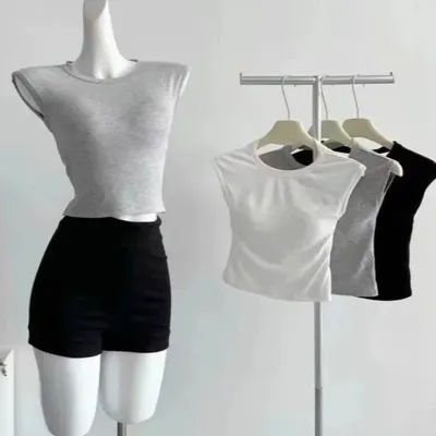 Haut court moulant sans dos à col rond pour femme, style streetwear, débardeur sans manches