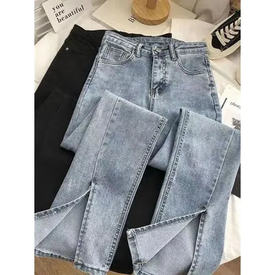 Jean taille haute pour femme, coupe large, avec ourlet asymétrique, en denim délavé vintage, coupe ample