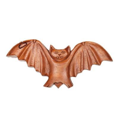 Flying Bat,'Bat-Themed Suar Wood Puzzle Box Hand-Carved in Bali'
