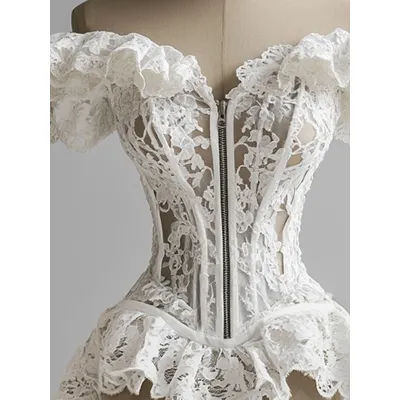 Femmes hors épaule hauts Corset fermeture éclair à volants ourlet dentelle évider Sexy élégant rétro mince Floral débardeurs été fête Club haut