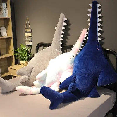 140cm Creative Sawtooth Shark Plush Toy Soft Stuffed Cartoon Long Mouth Fish Doll Bed Sleep Pillow Sofa Cushion Birthday Gifts
