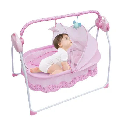 Electric Baby Cradle Swing, Remote Control Baby Rocking Crib fit 0-18 Months, 5 Gears Swing Amplitude, Music Infant Cradle Rocker