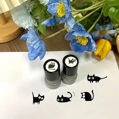 4 Pcs Cute Black Cat Stamp Cartoon Stamp Tilted Head Funny Black Cat HA23 Photosensitive Seal