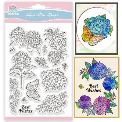1PC Hydrangea Clear Stamps Flowers Butterfly Clear Stamp Seals Transparent Stamps for DIY Scrapbooking Cards Making