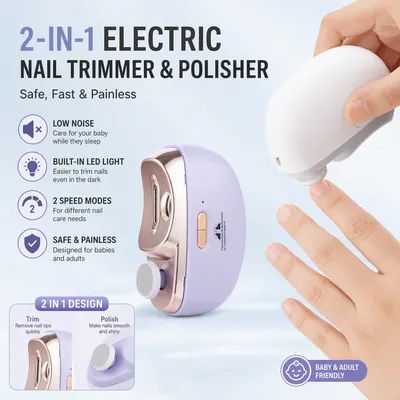 Electric Nail Clipper Grinding and Polishing with Light Automatic Nail Trimmer Rechargeable Nail Cutter Manicure for Baby Adult