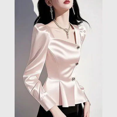 Chemise haut de gamme avec luxe léger, Super beau, Unique, beau tempérament, col carré, haut à manches longues pour femmes