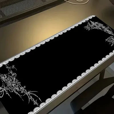 Tapis de Souris Style Sombre avec Bordure en Dentelle, Tapis de Bureau pour Ordinateur, Accessoire PC, Décoration de Chambre en Caoutchouc