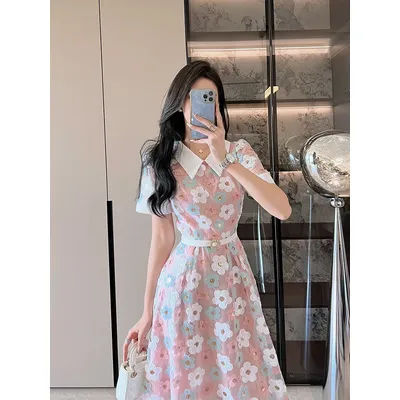 Elegant Floral Print Midi Dress Summer New Arrival Chinese Women's Fashion Gentlewoman Style Small Batch Design Sens...