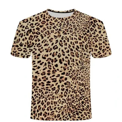 T-shirt imprimé léopard en 3D, à rayures contrastées, col rond, pour hommes et femmes, mode d'été, haut confortable