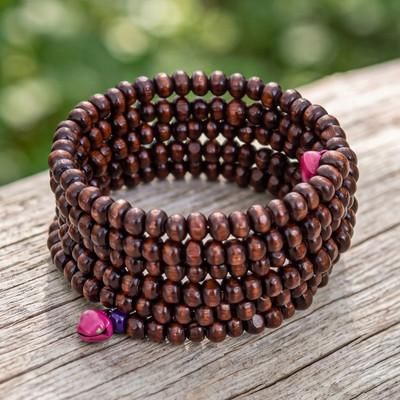 'Bohemian-Inspired 1-Inch Brown and Pink Beaded Wrap Bracelet'