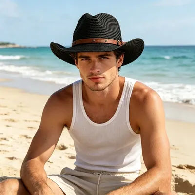 Un incontournable pour les activités de plein air ! Chapeau de soleil vintage en paille Panama, protection UV + design à large bord, idéal pour les vacances à la plage, l'équitation et les tenues