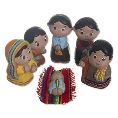 Andes Nativity,'Hand Painted Ceramic Nativity Scene (6 Pieces)'