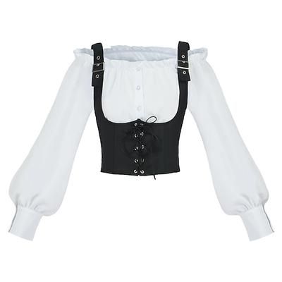 Retrò Vintage Medievale Rinascimento Gilet Camicia Lunghe Contadina Senza spalline Costume Per donna Fantasia Halloween Carnevale Fiera Rinascimentale LARP Adulti Gilet Camicia