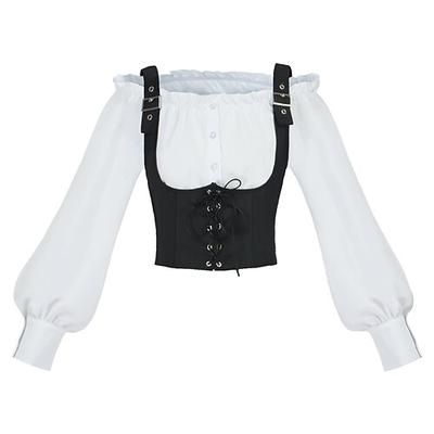 Retrò Vintage Medievale Rinascimento Gilet Camicia Lunghe Contadina Senza spalline Costume Per donna Fantasia Halloween Carnevale Fiera Rinascimentale LARP Adulti Gilet Camicia