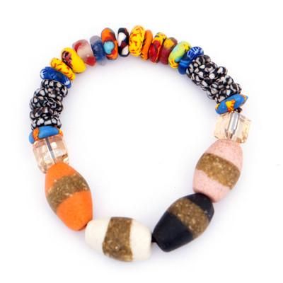 Imperial Luster,'Recycled Glass Beaded Stretch Bracelet with Textured Details'