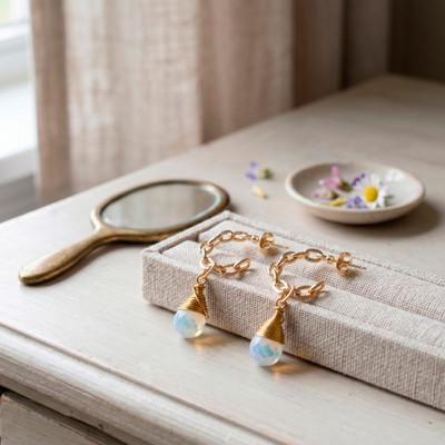 '14k Gold-Plated Half-Hoop Earrings with Moonstone Gemstones'