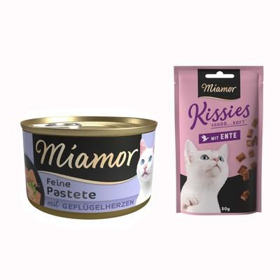 12 x 85 g Miamor Paté + 50 g Miamor Kissies con Anatra gratis! - Cuori di Pollame