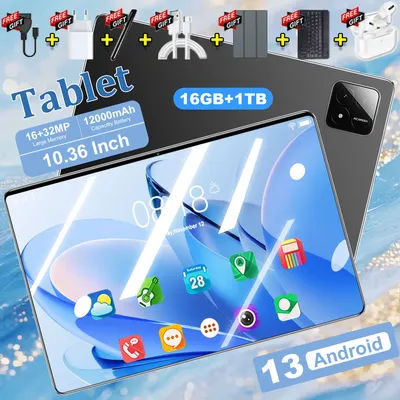 Tablette Android 13.0 5G à 10 cœurs, nouvelle, avec batterie 12000 mAh, écran HD 10,36 pouces, appareil photo 16MP + 32MP, 16 Go de RAM + 1 To de ROM, double SIM, Bluetooth, GPS, WPS Office, Type-C,