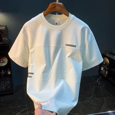 T-shirt haut de gamme pour hommes, haut brodé, ample, respirant, design élastique épissé, haut à manches courtes, été 2025