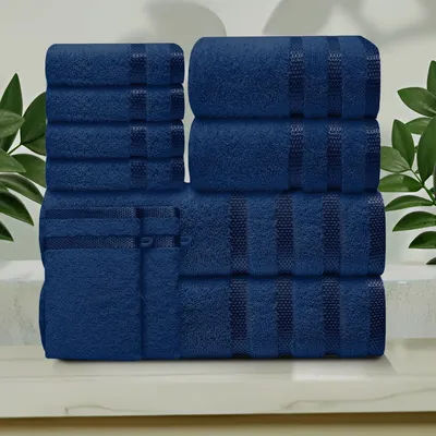 Casabella Luxury Bath Towel Set- 10pcs Towels for Bathroom 100% Cotton-2 Bath Towels, 2 Hand Towels, 4 Face cloth & 2 Body Wash Gloves Highly Absorbent Hotel Quality Towel Bale Set Grey