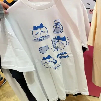 Anime Chiikawa Short Sleeves Girls Pure Cotton T-Shirt Hachiware Usagi Womens Round Neck Short Sleeve Cosplay T Shirt Gif