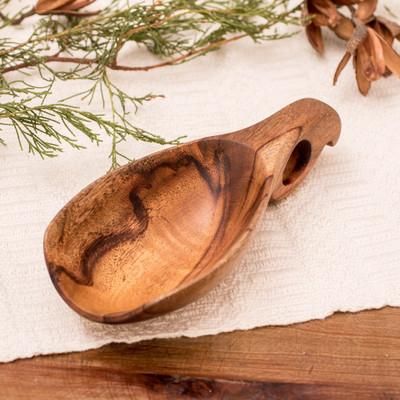 'Artisan-Made Hand-Carved Brown Jobillo Wood Serving Spoon'