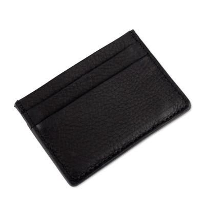 'Handmade 4-Slot 100% Leather Card Holder in Onyx Black Hues'