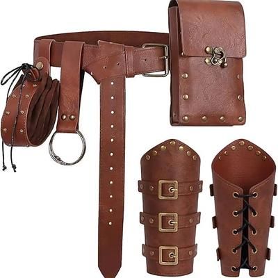 Set Retrò Vintage Medievale Rinascimento Cintura in Vita Parabraccia Marsupio con accessori Guerriero Costumi da mago Ranger Costume Fantasia Halloween Carnevale Fiera Rinascimentale LARP Adulti