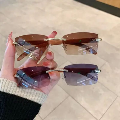 Lunettes de soleil punk tendance sans monture, rectangulaires, pour hommes et femmes, protection UV400, pour la conduite, verres dégradés sans cadre