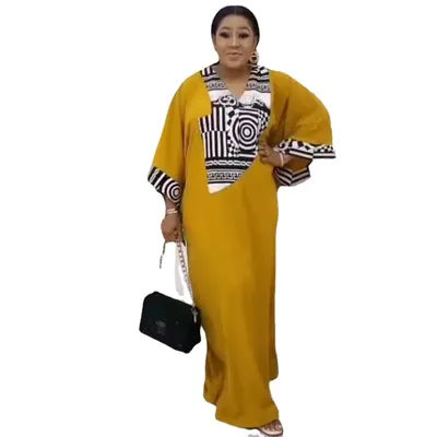 Red Yellow African Dresses for Women Elegant 2024 Spring Autumn African Women Linen Printing Long Dress African Clothes Women