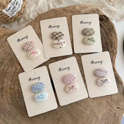 2PCS/Set Korean Fabric Hair Clips for Baby Girl Sweet Bow Plaid Hairpins BB Clips Cute Sided Clips Kids Barrettes Hair Accessory