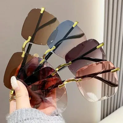 Lunettes de soleil carrées sans monture pour femmes, marque de luxe, lunettes d'été tendance, lunettes de soleil pour hommes, lunettes de soleil pour femmes